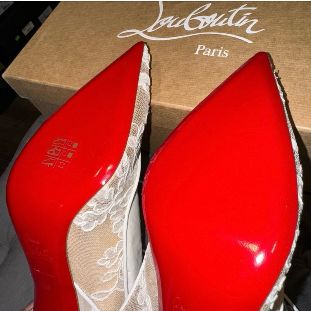 Christian Louboutin White Lace Heels - Picture 8 of 10